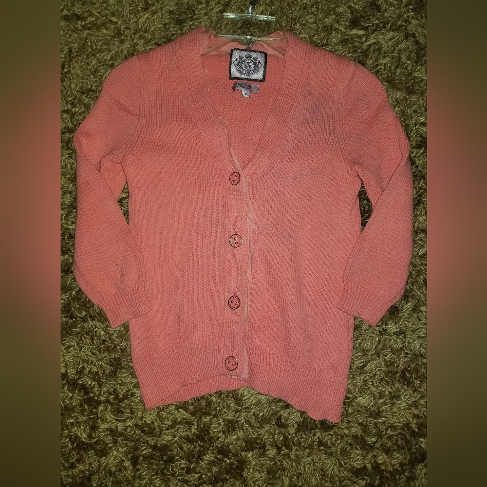 Juicy Couture Coral Orange V-Neck Cardigan Button-Up Sweater - Size PS